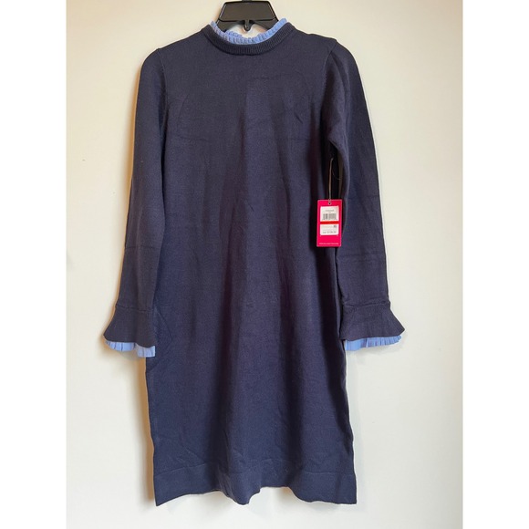 Vince Camuto Dresses & Skirts - Vince Camuto‎ Womens Navy Blue Mock Neck Ruffle Trim Sweater Dress XS NWT